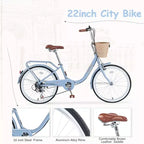 Bici da crociera Okak 22 pollici con cestino anteriore, bici da ragazza con telaio in acciaio, freno a V e sella comfort, bici per adulti per ragazze e donne