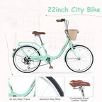 Bici da crociera Okak 22 pollici con cestino anteriore, bici da ragazza con telaio in acciaio, freno a V e sella comfort, bici per adulti per ragazze e donne