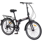 Bicicletta Pieghevole Okak 24IN con 7 Velocità e Telaio in Acciaio, Biciclette Cruiser con Portapacchi Posteriore e Parafango, Bici per Adulti per Viaggi e Pendolarismo