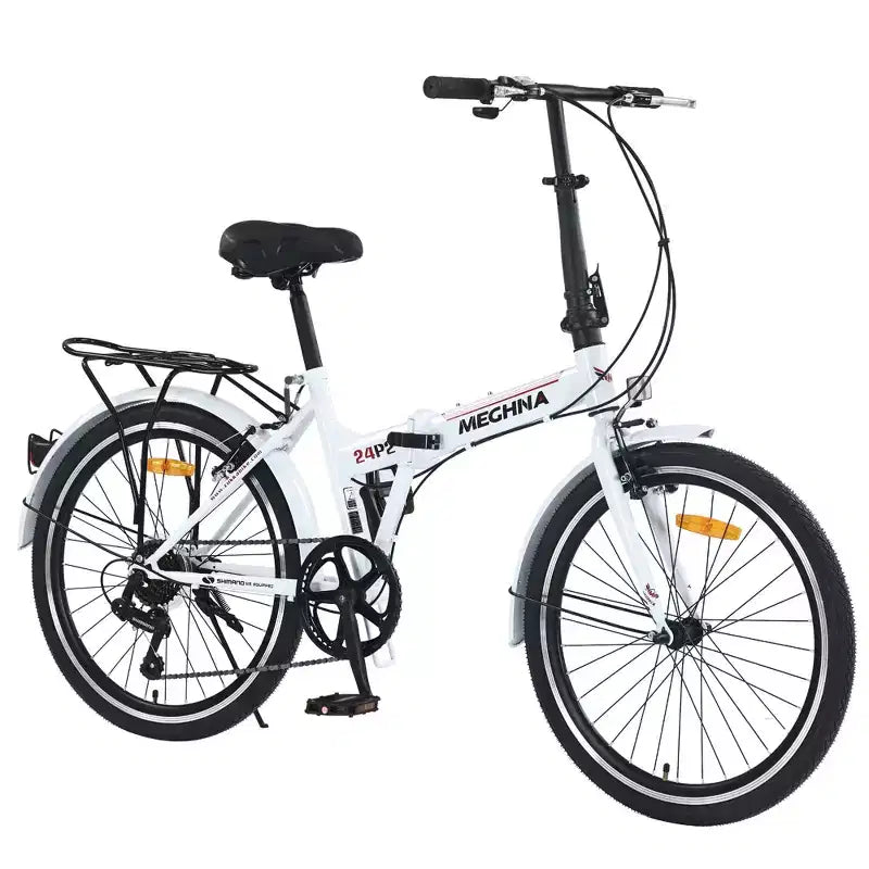 Bicicletta Pieghevole Okak 24IN con 7 Velocità e Telaio in Acciaio, Biciclette Cruiser con Portapacchi Posteriore e Parafango, Bici per Adulti per Viaggi e Pendolarismo