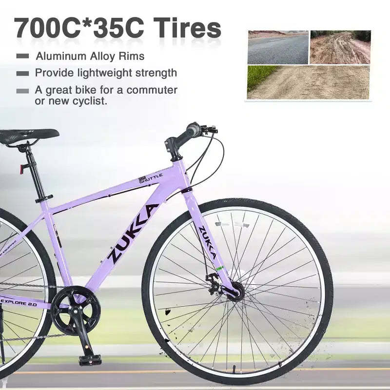 Okak 700C Bici Ibrida con Telaio in Lega di Alluminio e Freni a Doppio Disco, Bici da Strada con Manubrio Piatto, Bici per Adulti per Ciclismo su Strada e Viaggi