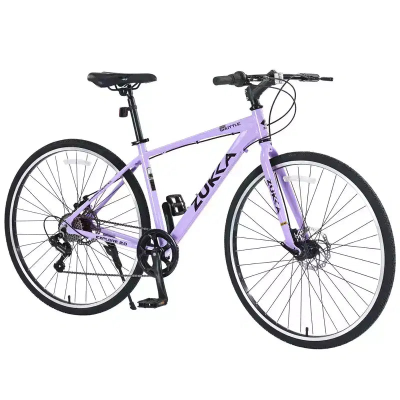 Okak 700C Bici Ibrida con Telaio in Lega di Alluminio e Freni a Doppio Disco, Bici da Strada con Manubrio Piatto, Bici per Adulti per Ciclismo su Strada e Viaggi