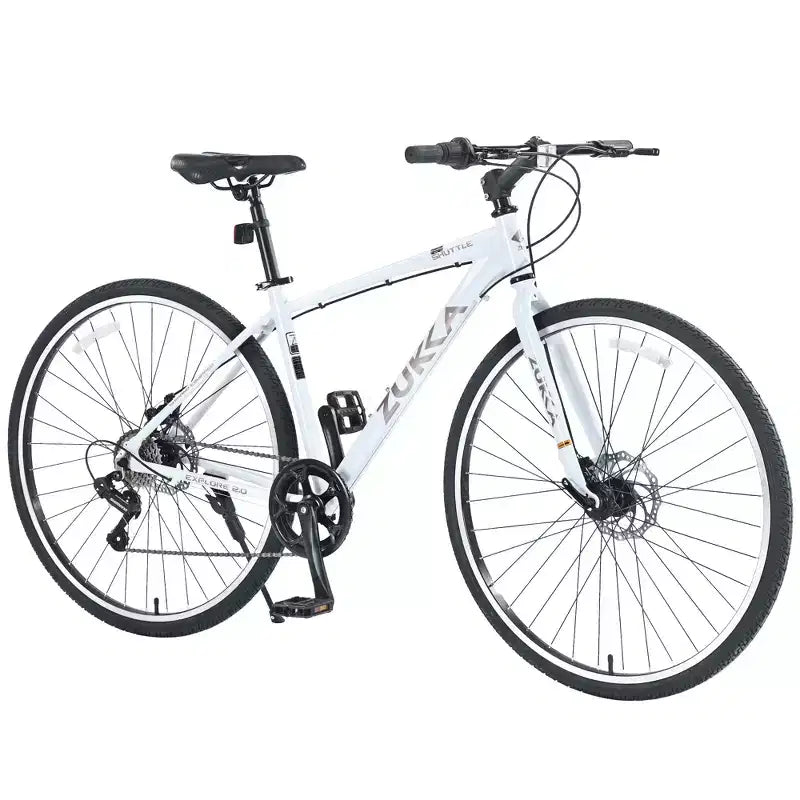 Okak 700C Bici Ibrida con Telaio in Lega di Alluminio e Freni a Doppio Disco, Bici da Strada con Manubrio Piatto, Bici per Adulti per Ciclismo su Strada e Viaggi
