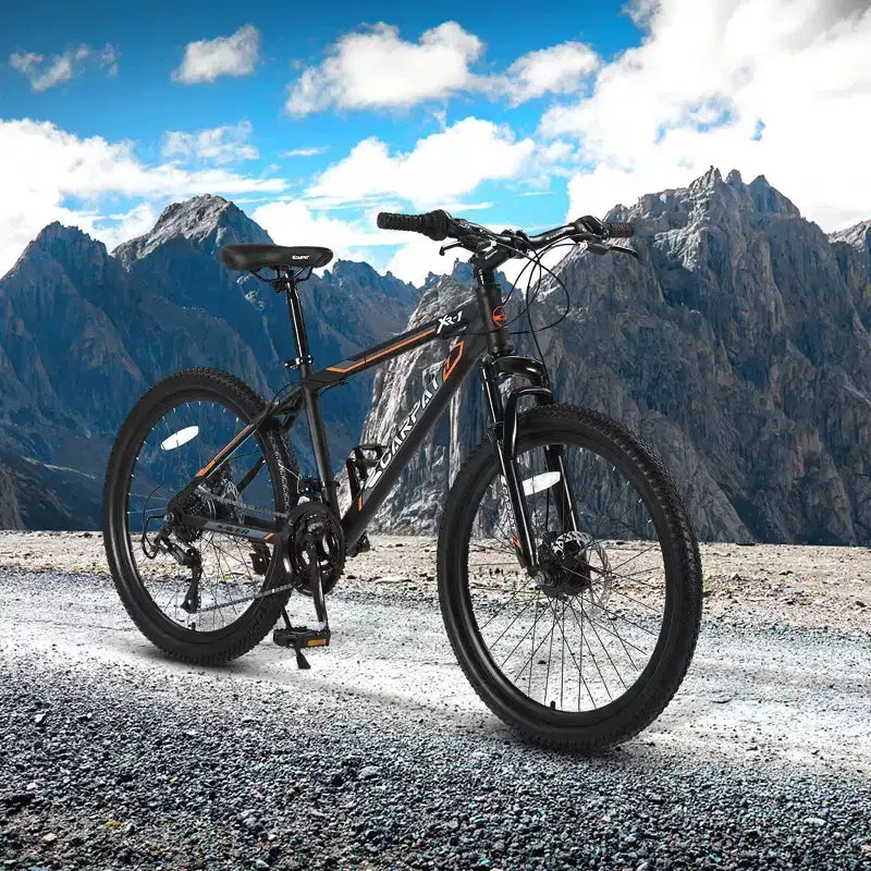 Bicicletta da montagna Okak 24IN con telaio in acciaio, bicicletta per bambini con cambio Shimano a 21 velocità, freni a disco doppi e sospensione anteriore, bicicletta per ragazzi