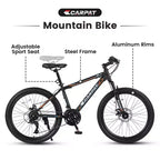 Bicicletta da montagna Okak 24IN con telaio in acciaio, bicicletta per bambini con cambio Shimano a 21 velocità, freni a disco doppi e sospensione anteriore, bicicletta per ragazzi