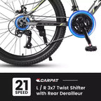 Bicicletta da montagna Okak 24IN con telaio in acciaio, bicicletta per bambini con cambio Shimano a 21 velocità, freni a disco doppi e sospensione anteriore, bicicletta per ragazzi