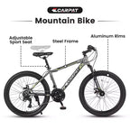 Bicicletta da montagna Okak 24IN con telaio in acciaio, bicicletta per bambini con cambio Shimano a 21 velocità, freni a disco doppi e sospensione anteriore, bicicletta per ragazzi