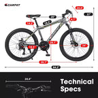 Bicicletta da montagna Okak 24IN con telaio in acciaio, bicicletta per bambini con cambio Shimano a 21 velocità, freni a disco doppi e sospensione anteriore, bicicletta per ragazzi