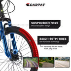 Bicicletta da montagna Okak 24IN con telaio in acciaio, bicicletta per bambini con cambio Shimano a 21 velocità, freni a disco doppi e sospensione anteriore, bicicletta per ragazzi
