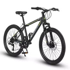 Bicicletta da montagna Okak 24IN con telaio in acciaio, bicicletta per bambini con cambio Shimano a 21 velocità, freni a disco doppi e sospensione anteriore, bicicletta per ragazzi