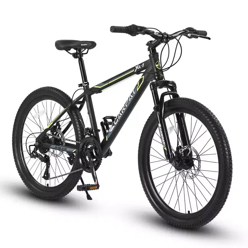 Bicicletta da montagna Okak 24IN con telaio in acciaio, bicicletta per bambini con cambio Shimano a 21 velocità, freni a disco doppi e sospensione anteriore, bicicletta per ragazzi
