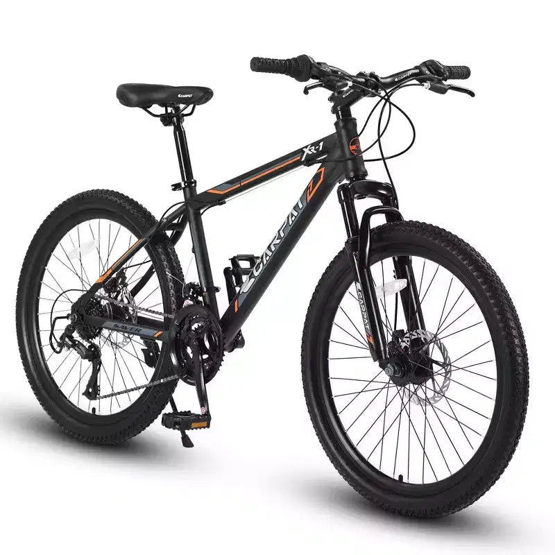 Bicicletta da montagna Okak 24IN con telaio in acciaio, bicicletta per bambini con cambio Shimano a 21 velocità, freni a disco doppi e sospensione anteriore, bicicletta per ragazzi