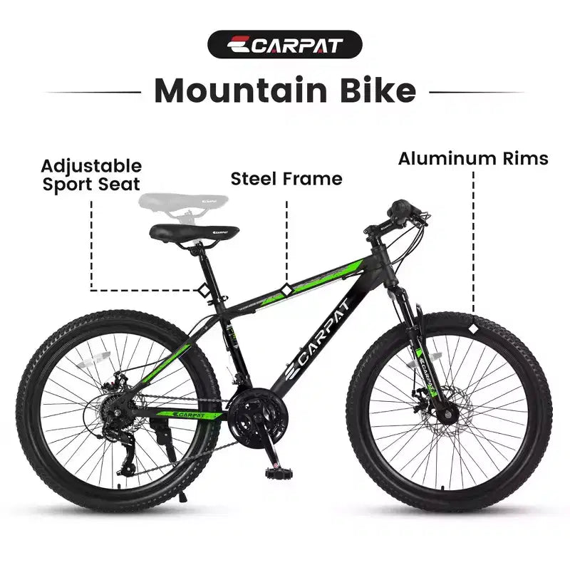 Mountain bike Okak 26" con 21 velocità e freni a disco, bici da cross per ragazzi con telaio in acciaio ad alto tenore di carbonio, bici da uomo per adulti e adolescenti