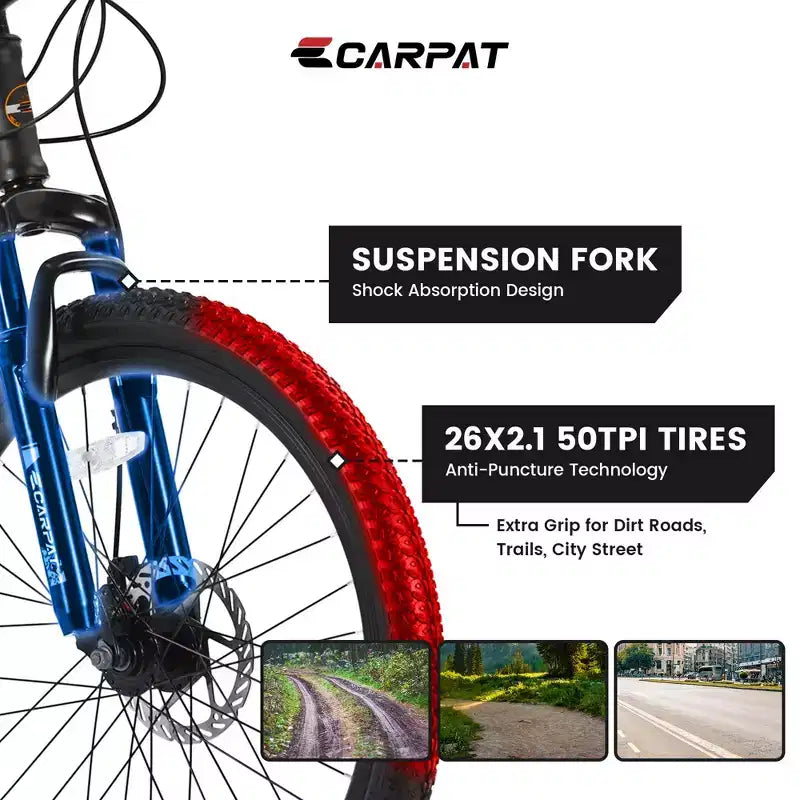 Mountain bike Okak 26" con 21 velocità e freni a disco, bici da cross per ragazzi con telaio in acciaio ad alto tenore di carbonio, bici da uomo per adulti e adolescenti