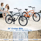 Okak Bici Cruiser da Spiaggia da 26 pollici con Sistema a 7 velocità, Bici da Uomo con Freni a V Anteriori e Posteriori, Bicicletta con Telaio in Metallo per Adolescenti e Adulti