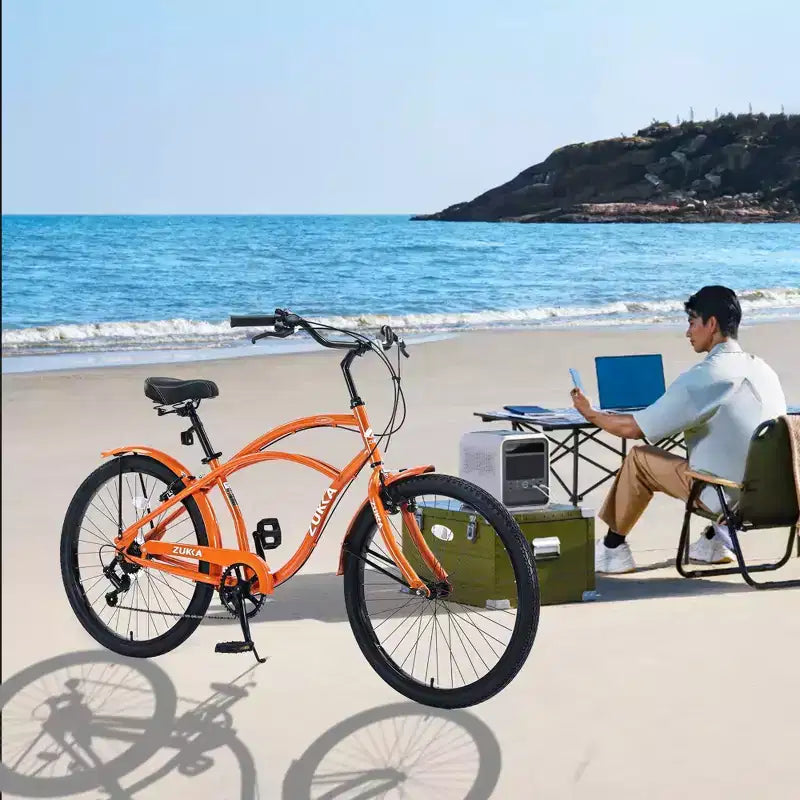 Okak Bici Cruiser da Spiaggia da 26 pollici con Sistema a 7 velocità, Bici da Uomo con Freni a V Anteriori e Posteriori, Bicicletta con Telaio in Metallo per Adolescenti e Adulti