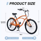 Okak Bici Cruiser da Spiaggia da 26 pollici con Sistema a 7 velocità, Bici da Uomo con Freni a V Anteriori e Posteriori, Bicicletta con Telaio in Metallo per Adolescenti e Adulti
