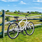 Okak Bici Cruiser da Spiaggia da 26 pollici con Sistema a 7 velocità, Bici da Uomo con Freni a V Anteriori e Posteriori, Bicicletta con Telaio in Metallo per Adolescenti e Adulti