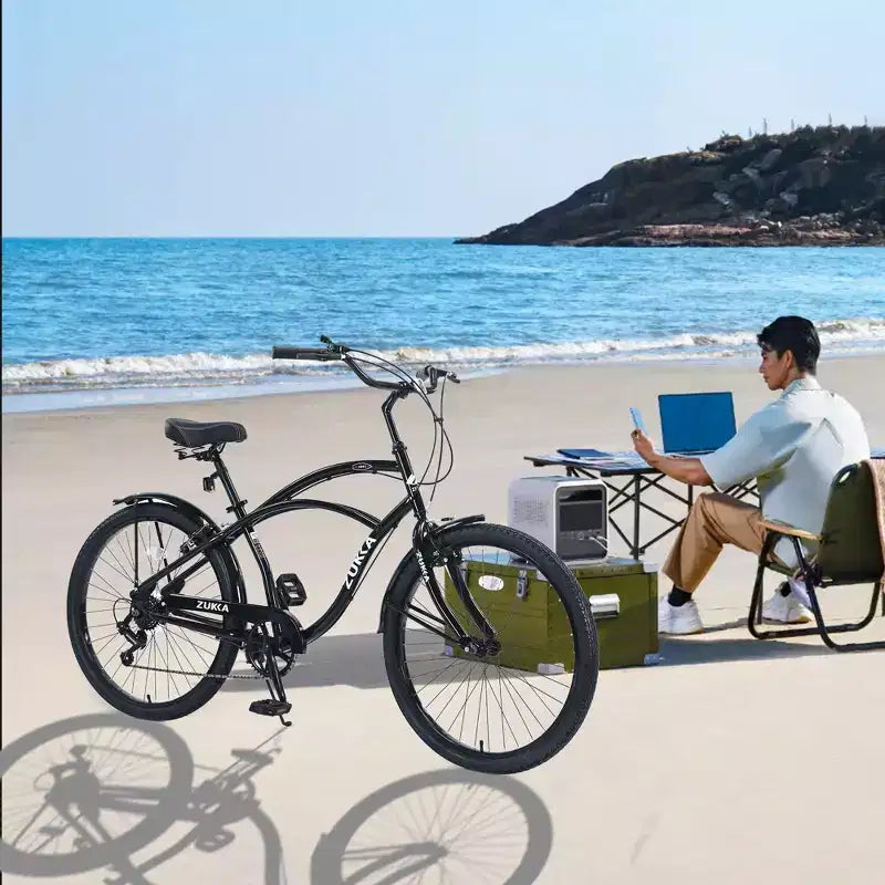 Okak Bici Cruiser da Spiaggia da 26 pollici con Sistema a 7 velocità, Bici da Uomo con Freni a V Anteriori e Posteriori, Bicicletta con Telaio in Metallo per Adolescenti e Adulti
