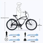 Okak Bici Cruiser da Spiaggia da 26 pollici con Sistema a 7 velocità, Bici da Uomo con Freni a V Anteriori e Posteriori, Bicicletta con Telaio in Metallo per Adolescenti e Adulti