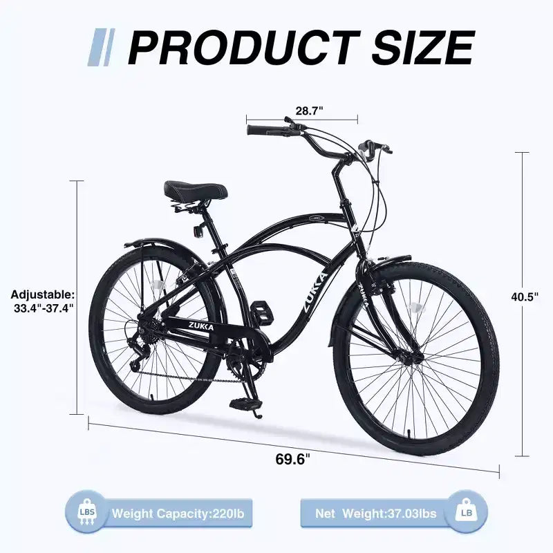 Okak Bici Cruiser da Spiaggia da 26 pollici con Sistema a 7 velocità, Bici da Uomo con Freni a V Anteriori e Posteriori, Bicicletta con Telaio in Metallo per Adolescenti e Adulti