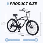 Okak Bici Cruiser da Spiaggia da 26 pollici con Sistema a 7 velocità, Bici da Uomo con Freni a V Anteriori e Posteriori, Bicicletta con Telaio in Metallo per Adolescenti e Adulti