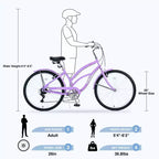 Bicicletta da donna Okak 26 pollici con 7 velocità, bici da spiaggia con freno a V doppio e sella ammortizzata, bici da adulto per pendolarismo, viaggio, montagna