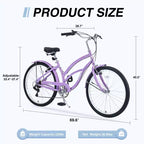 Bicicletta da donna Okak 26 pollici con 7 velocità, bici da spiaggia con freno a V doppio e sella ammortizzata, bici da adulto per pendolarismo, viaggio, montagna