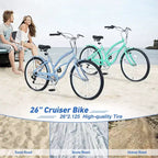 Bicicletta da donna Okak 26 pollici con 7 velocità, bici da spiaggia con freno a V doppio e sella ammortizzata, bici da adulto per pendolarismo, viaggio, montagna