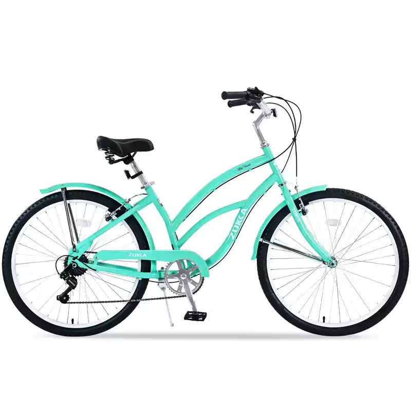 Bicicletta da donna Okak 26 pollici con 7 velocità, bici da spiaggia con freno a V doppio e sella ammortizzata, bici da adulto per pendolarismo, viaggio, montagna