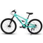 Okak Mountain bike da 26 pollici con ammortizzatore anteriore e posteriore, bici da adulto a 21 velocità con telaio in acciaio, bici da uomo per ragazzi e adulti, blu