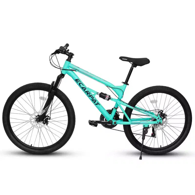 Okak Mountain bike da 26 pollici con ammortizzatore anteriore e posteriore, bici da adulto a 21 velocità con telaio in acciaio, bici da uomo per ragazzi e adulti, blu
