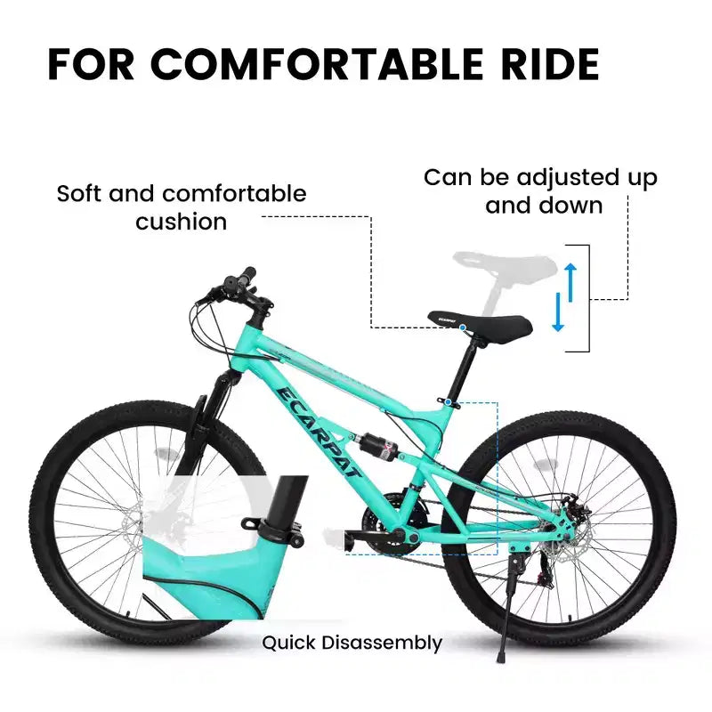 Okak Mountain bike da 26 pollici con ammortizzatore anteriore e posteriore, bici da adulto a 21 velocità con telaio in acciaio, bici da uomo per ragazzi e adulti, blu