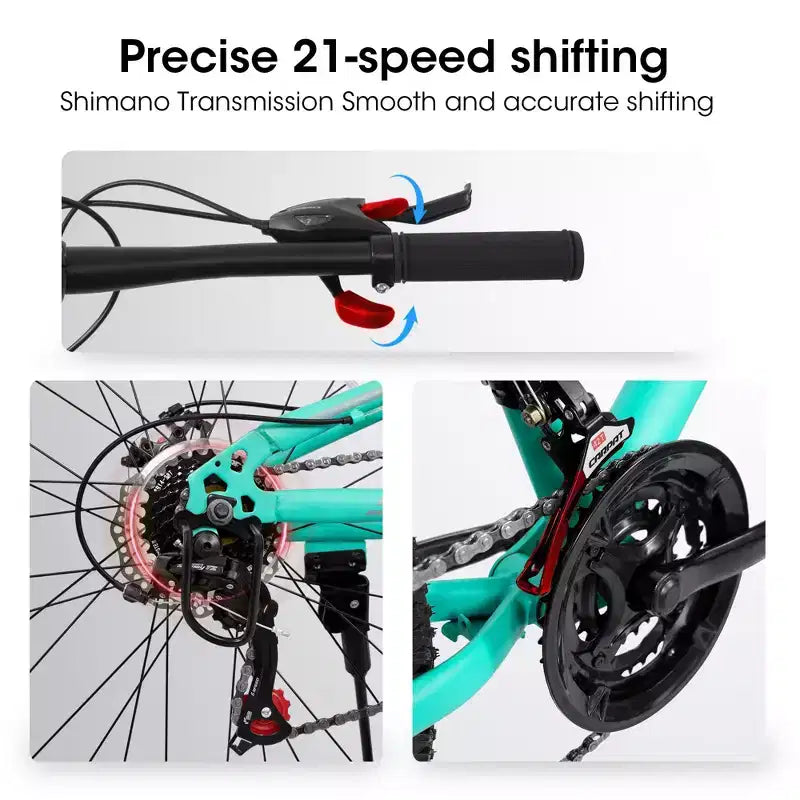 Okak Mountain bike da 26 pollici con ammortizzatore anteriore e posteriore, bici da adulto a 21 velocità con telaio in acciaio, bici da uomo per ragazzi e adulti, blu
