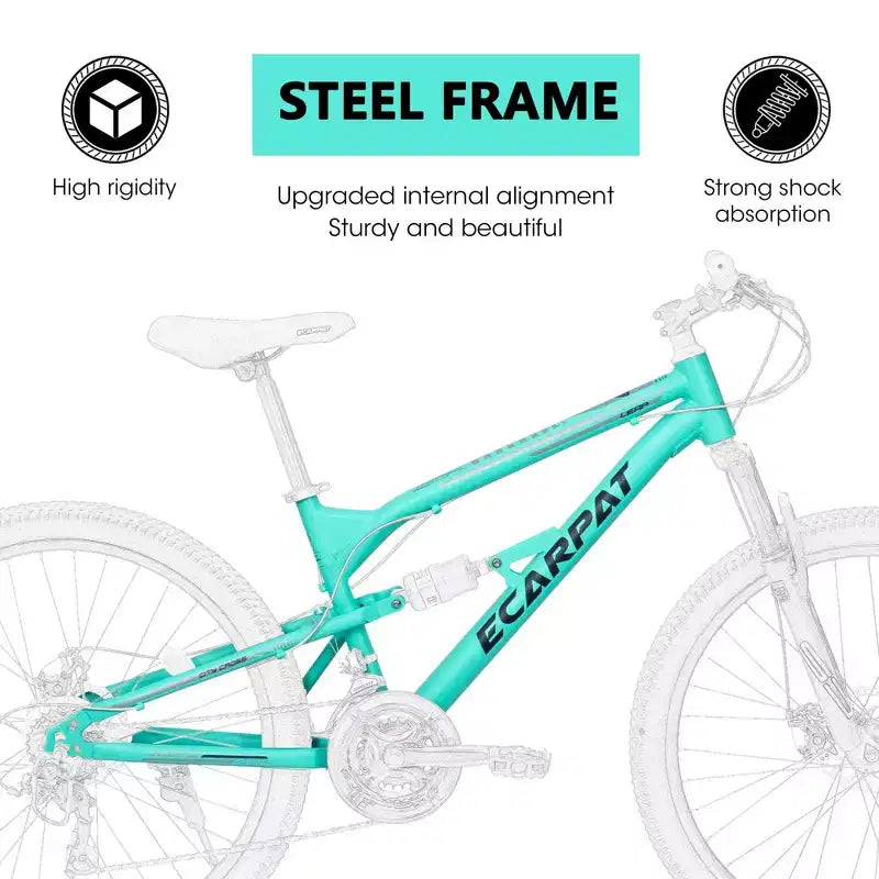 Okak Mountain bike da 26 pollici con ammortizzatore anteriore e posteriore, bici da adulto a 21 velocità con telaio in acciaio, bici da uomo per ragazzi e adulti, blu