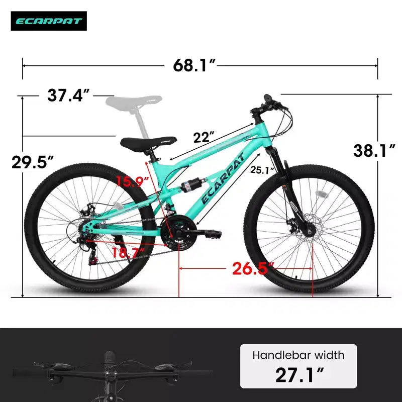 Okak Mountain bike da 26 pollici con ammortizzatore anteriore e posteriore, bici da adulto a 21 velocità con telaio in acciaio, bici da uomo per ragazzi e adulti, blu