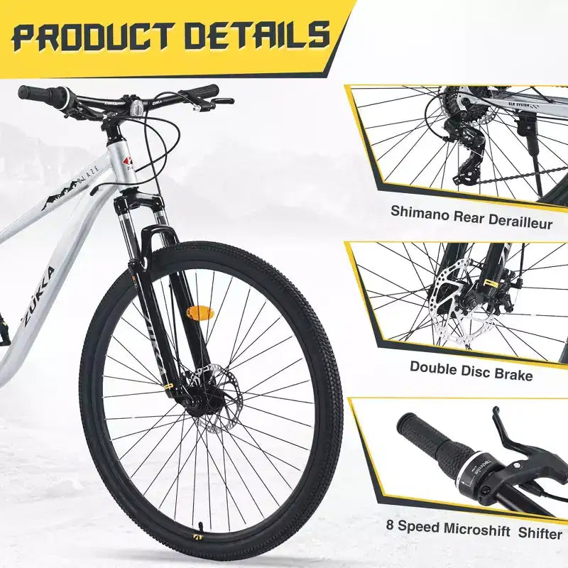 Mountain bike Okak 29IN con sistema a 8 velocità, bici da cross con telaio in acciaio e sospensione anteriore, bici per adulti per uomo, donna, ragazzo e ragazza