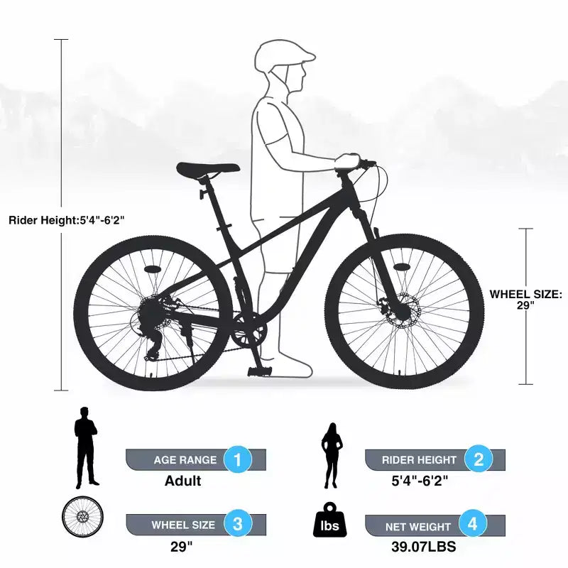 Mountain bike Okak 29IN con sistema a 8 velocità, bici da cross con telaio in acciaio e sospensione anteriore, bici per adulti per uomo, donna, ragazzo e ragazza