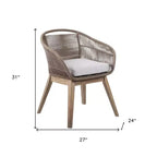HomeRoots 27 Gray and Natural Wood Solid Wood Outdoor Dining Chair with Gray Cushion