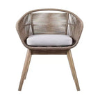 HomeRoots 27 Gray and Natural Wood Solid Wood Outdoor Dining Chair with Gray Cushion