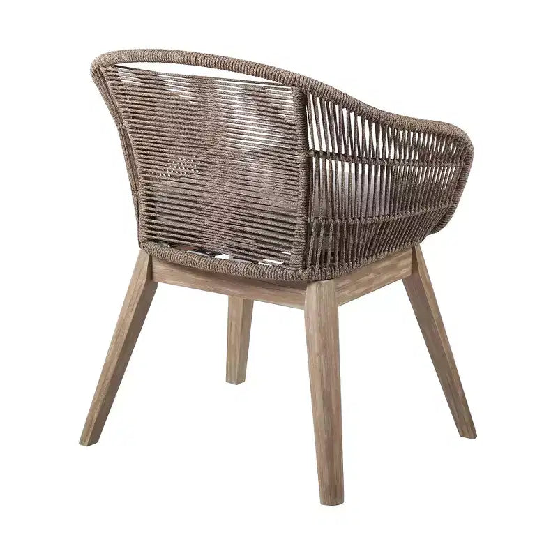HomeRoots 27 Gray and Natural Wood Solid Wood Outdoor Dining Chair with Gray Cushion