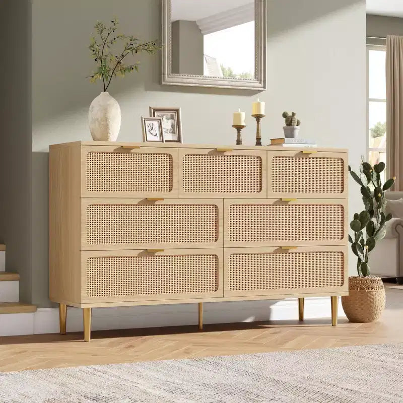 Wicker drawer tall cabinet for the bedroom, large-capacity drawer wardrobe, vanity with a wide top, suitable for the living room, hallway