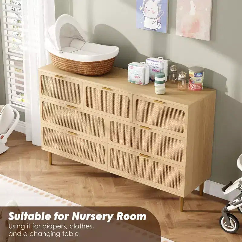 Wicker drawer tall cabinet for the bedroom, large-capacity drawer wardrobe, vanity with a wide top, suitable for the living room, hallway