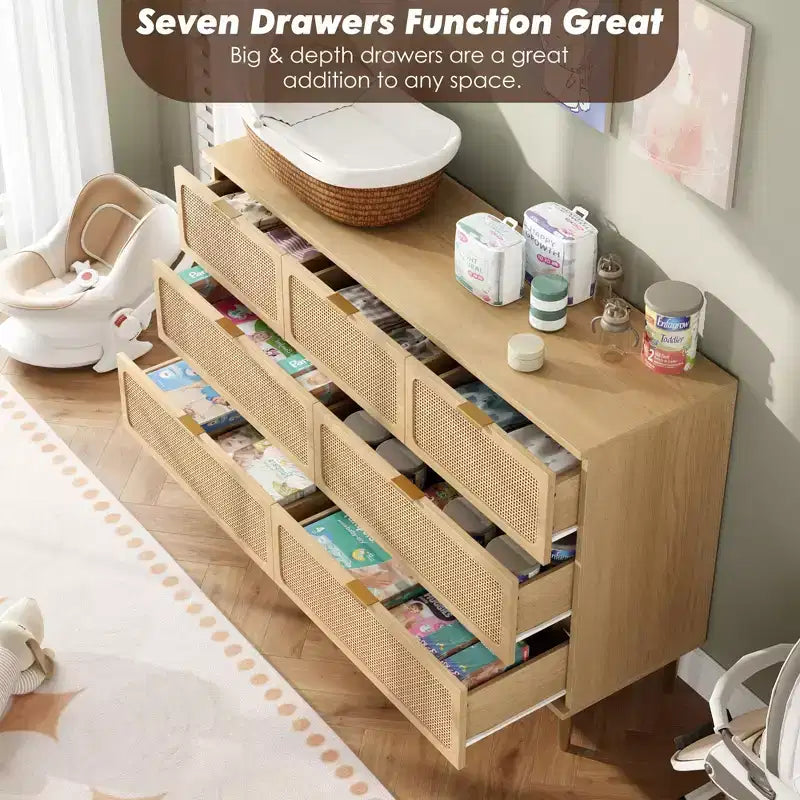 Wicker drawer tall cabinet for the bedroom, large-capacity drawer wardrobe, vanity with a wide top, suitable for the living room, hallway