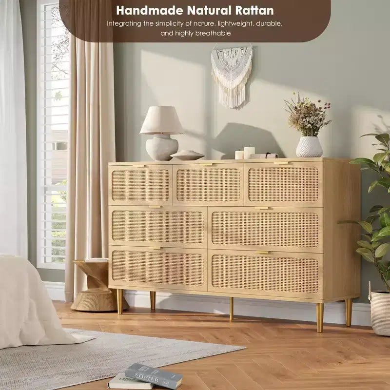 Wicker drawer tall cabinet for the bedroom, large-capacity drawer wardrobe, vanity with a wide top, suitable for the living room, hallway