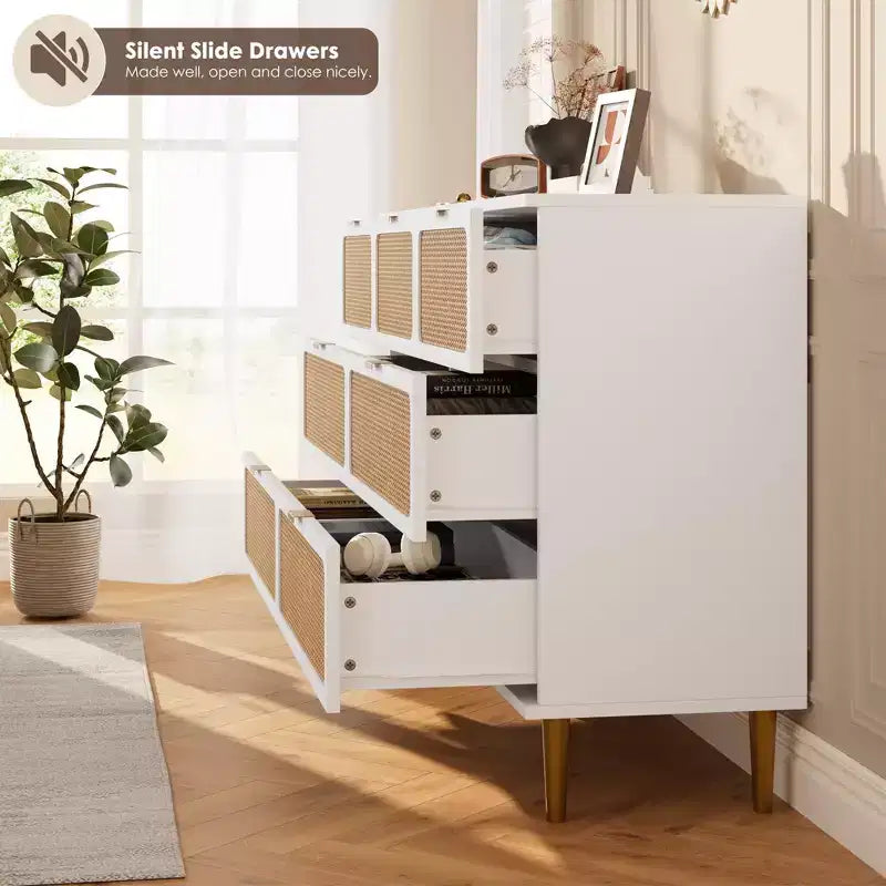 Wicker drawer tall cabinet for the bedroom, large-capacity drawer wardrobe, vanity with a wide top, suitable for the living room, hallway