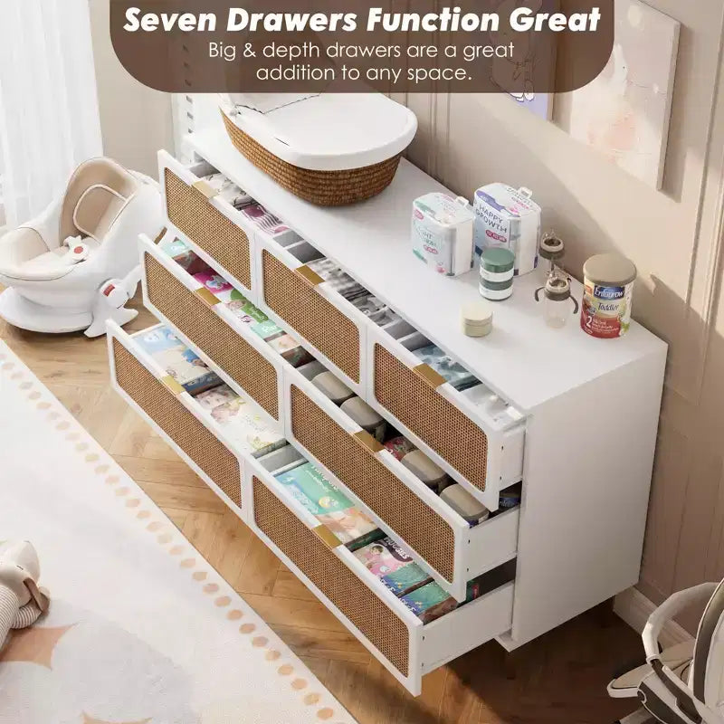 Wicker drawer tall cabinet for the bedroom, large-capacity drawer wardrobe, vanity with a wide top, suitable for the living room, hallway