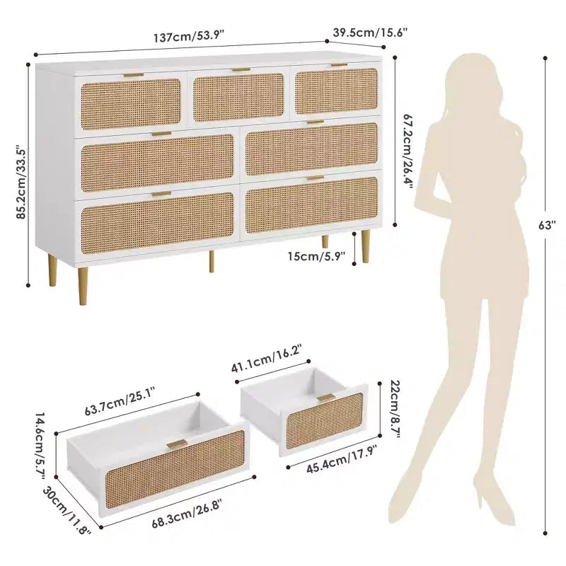 Wicker drawer tall cabinet for the bedroom, large-capacity drawer wardrobe, vanity with a wide top, suitable for the living room, hallway