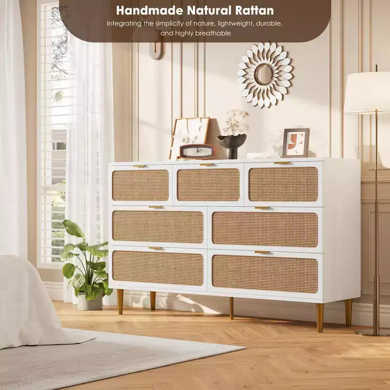 Wicker drawer tall cabinet for the bedroom, large-capacity drawer wardrobe, vanity with a wide top, suitable for the living room, hallway