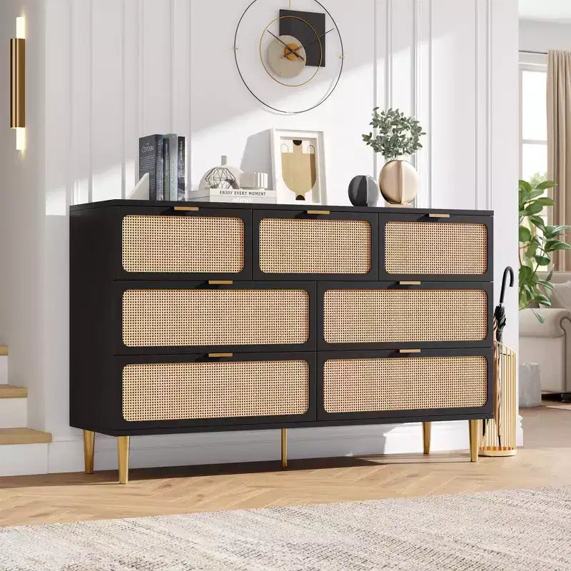 Wicker drawer tall cabinet for the bedroom, large-capacity drawer wardrobe, vanity with a wide top, suitable for the living room, hallway